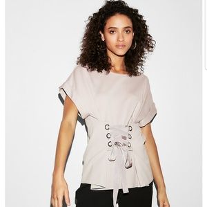 Express Rolled Sleeve Corset Waist Top